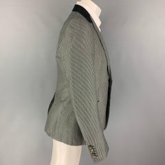 GUCCI Size 40 Black White Stripe Cotton Notch Lapel Sport Coat