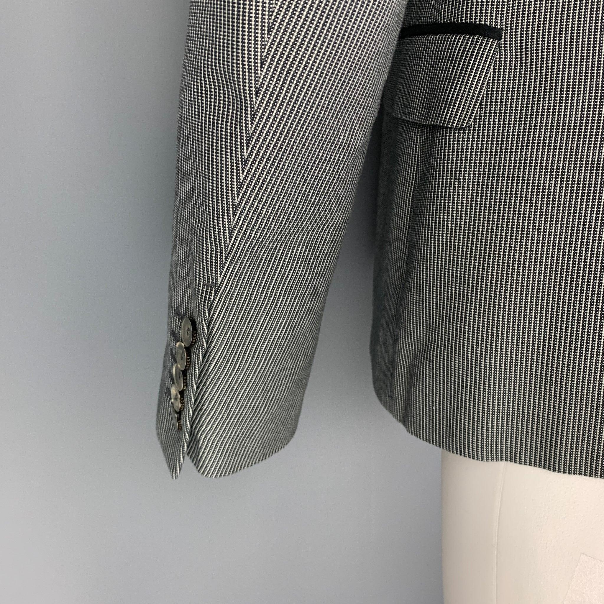Men's GUCCI Size 40 Black White Stripe Cotton Notch Lapel Sport Coat For Sale