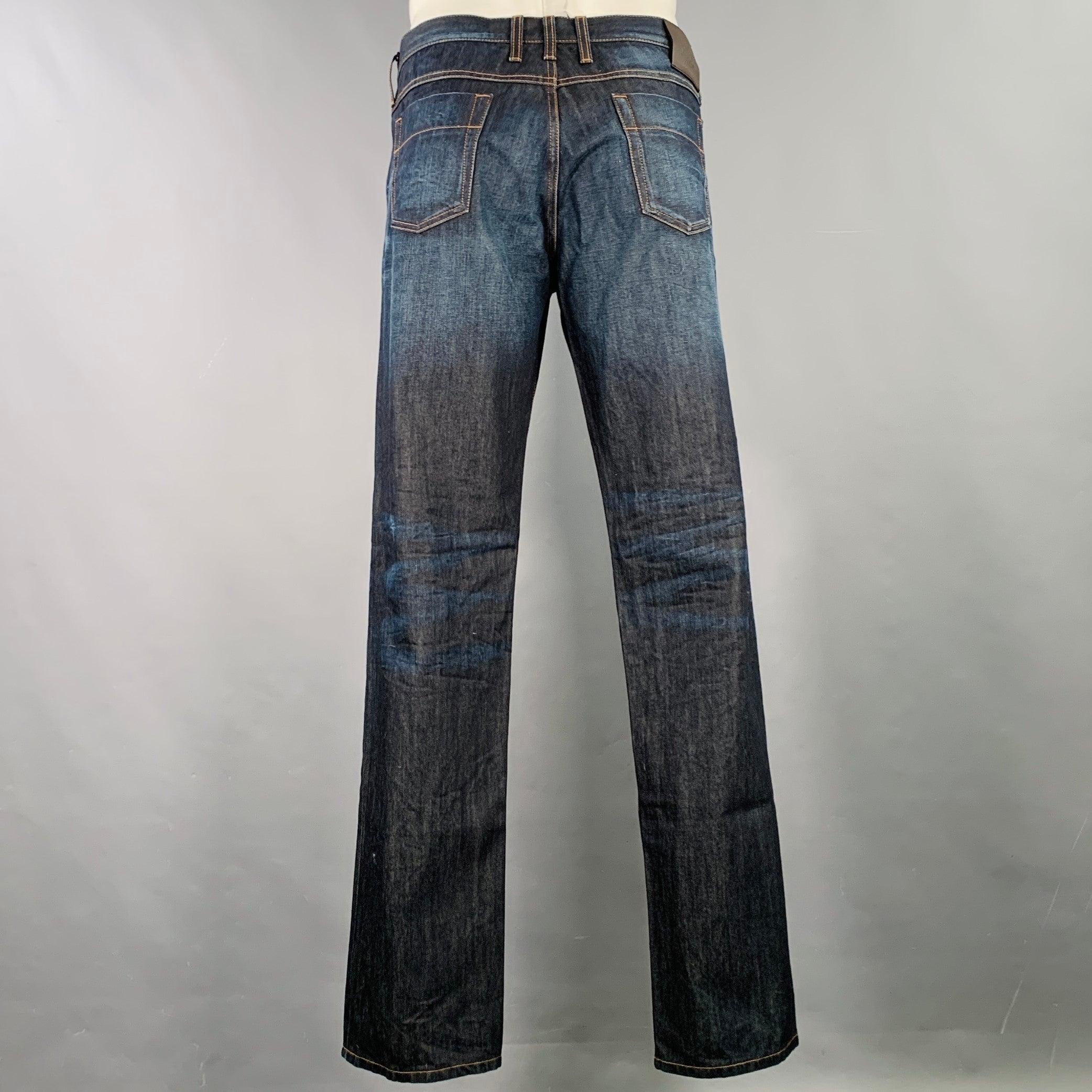 GUCCI Größe 40 Blau Indigo Kontraststich Streifenstich Baumwolle Skinny Fünf Taschen Jeans im Zustand „Hervorragend“ in San Francisco, CA