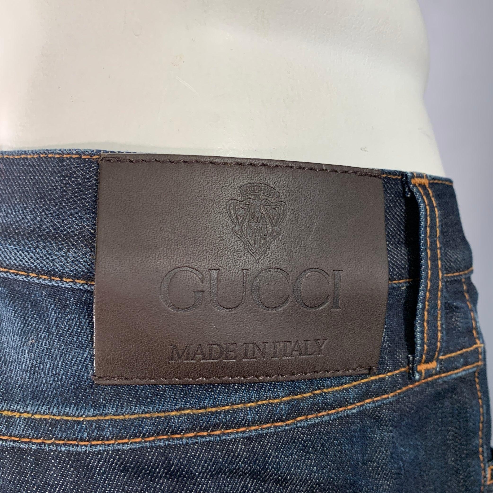 GUCCI Größe 40 Blau Indigo Kontraststich Streifenstich Baumwolle Skinny Fünf Taschen Jeans 1