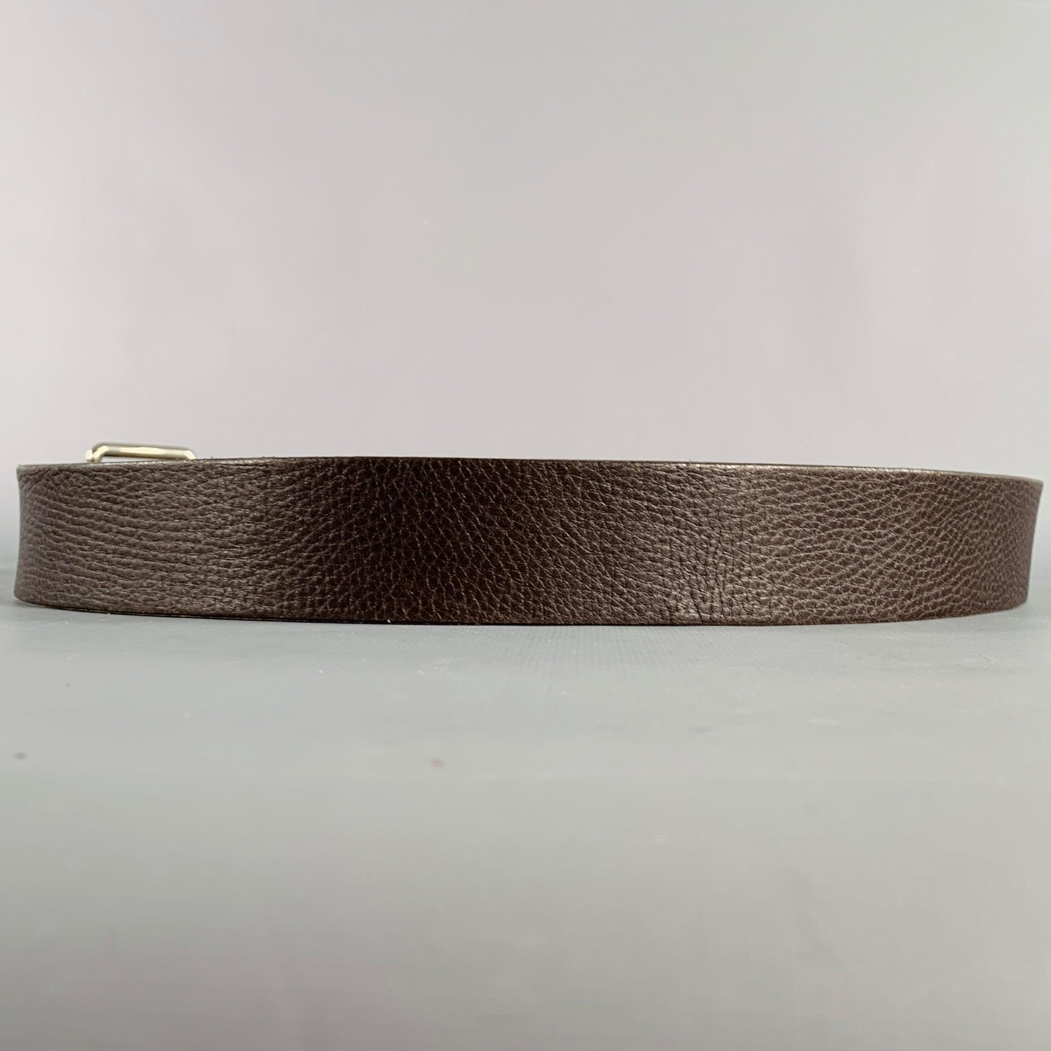 GUCCI Size 40 Brown Silver Leather Belt In Good Condition For Sale In San Francisco, CA