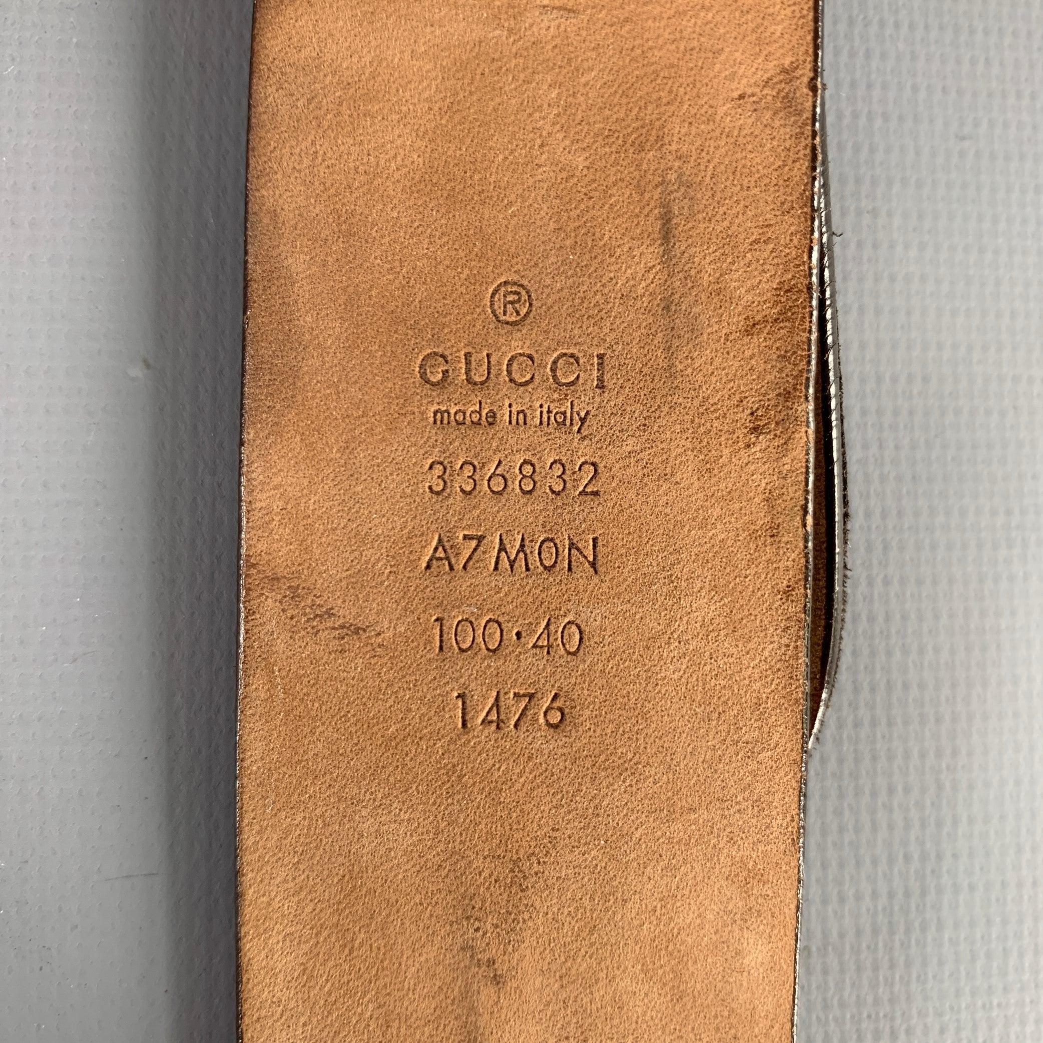Men's GUCCI Size 40 Brown Silver Leather Belt For Sale