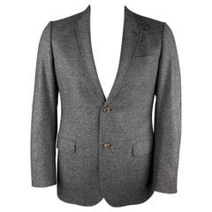 GUCCI Size 40 Charcoal Heather Wool Blend Notch Lapel Elbow Patches Sport Coat