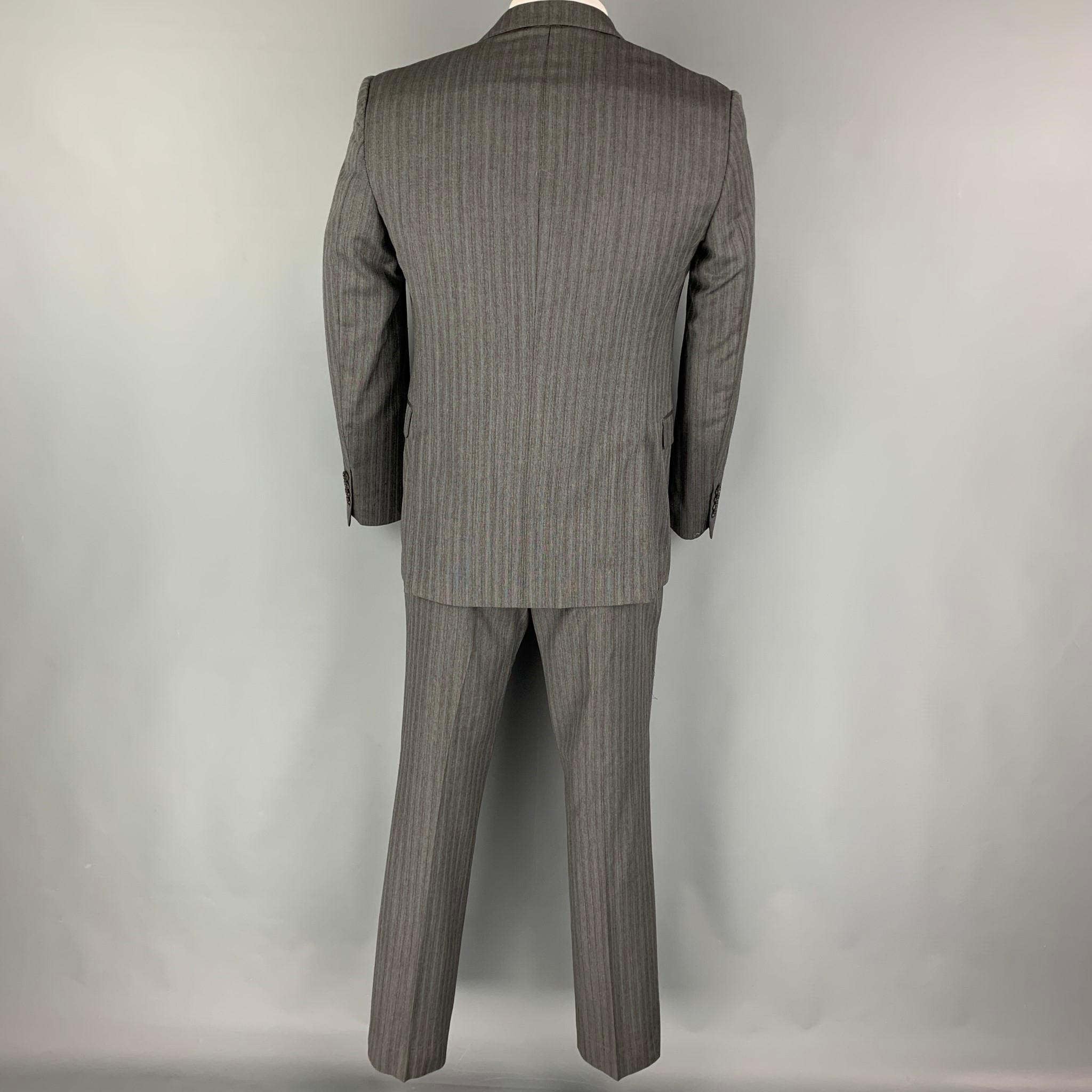 Gray GUCCI Size 40 Grey Blue Stripe Wool Notch Lapel Suit
