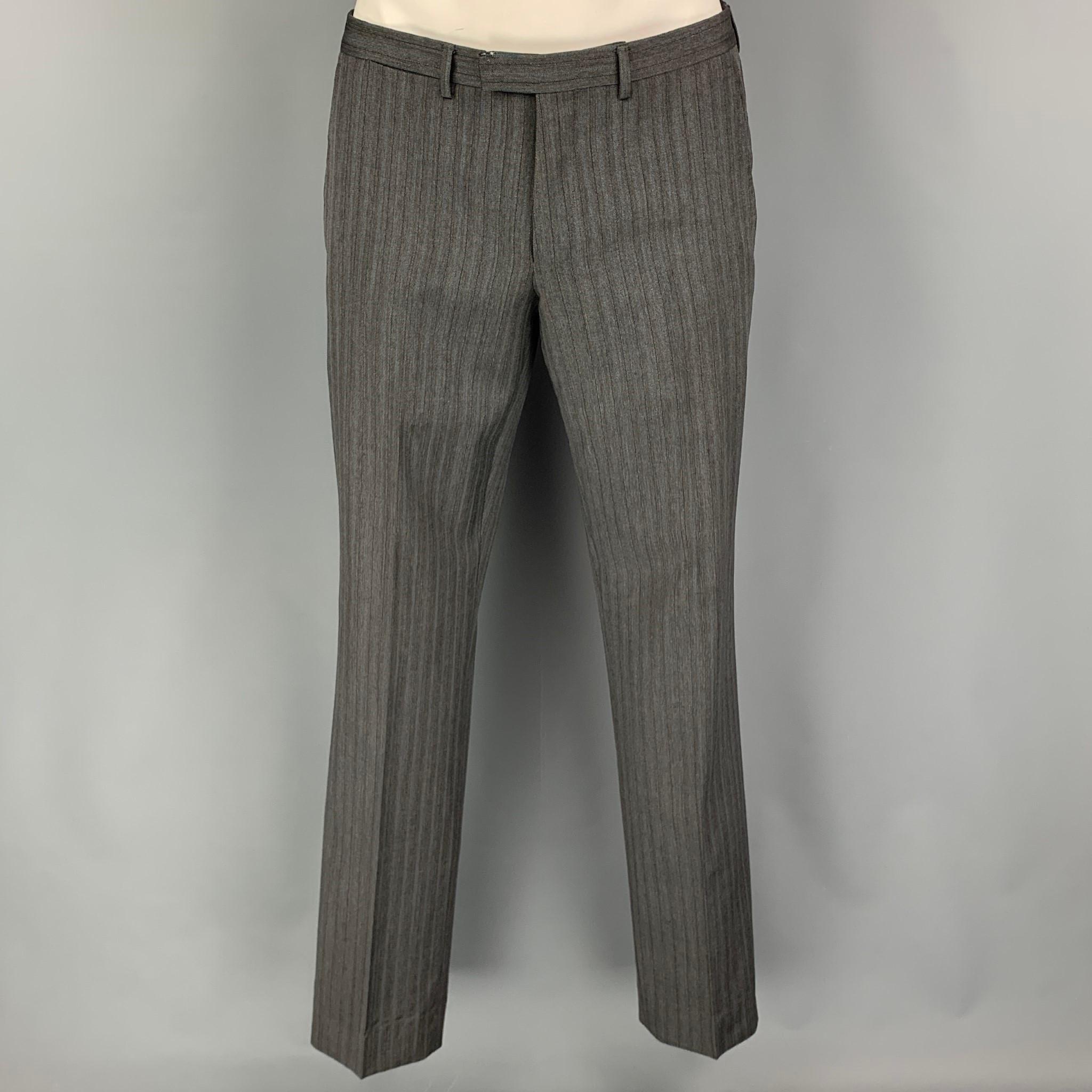 GUCCI Size 40 Grey Blue Stripe Wool Notch Lapel Suit In Good Condition In San Francisco, CA