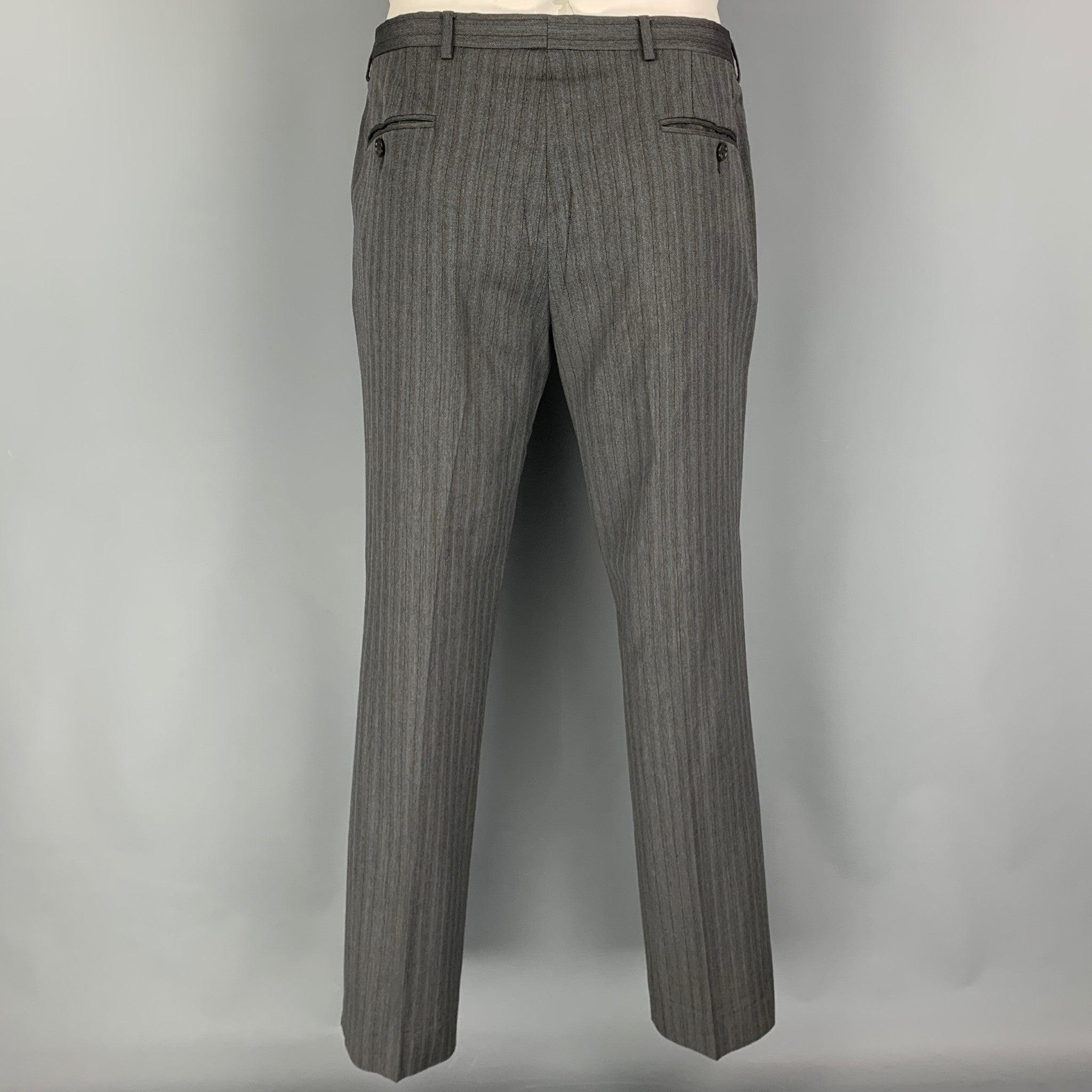 GUCCI Size 40 Grey Blue Stripe Wool Notch Lapel Suit 2