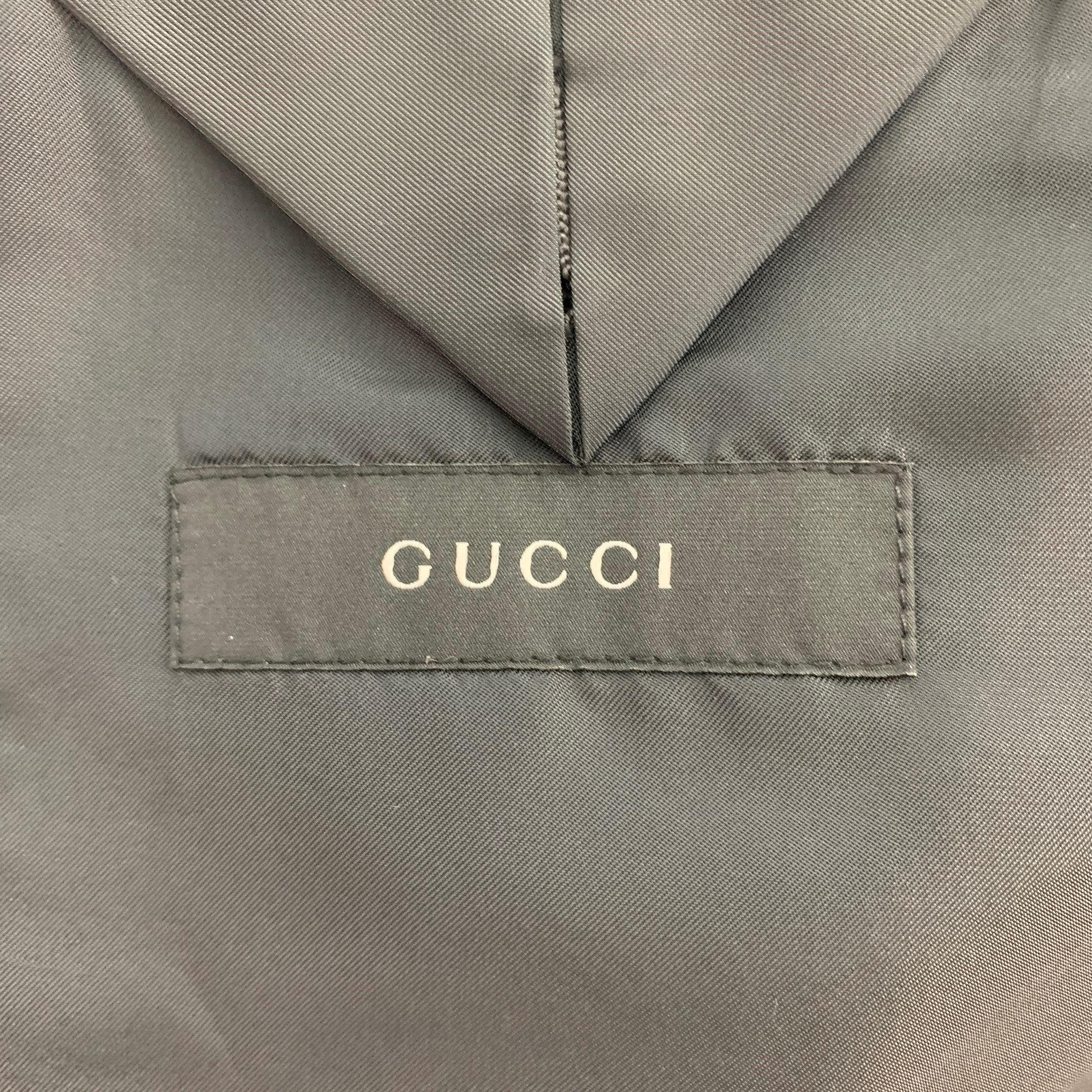 GUCCI Size 40 Grey Blue Stripe Wool Notch Lapel Suit 4