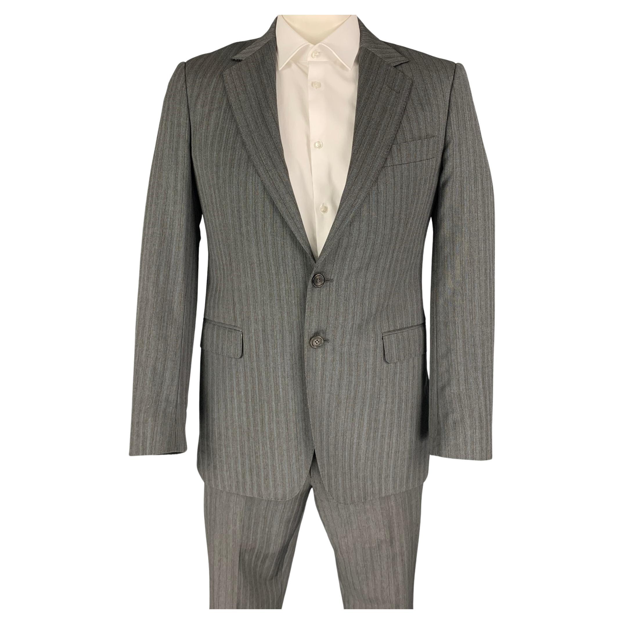 GUCCI Size 40 Grey Blue Stripe Wool Notch Lapel Suit