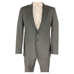 GUCCI Size 40 Grey Blue Stripe Wool Notch Lapel Suit