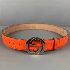 GUCCI Size 40 Orange Guccisima Embossed Leather GG Belt