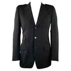 GUCCI Size 42 Black Wool Twill Epaulets Notch Lapel Sport Coat