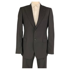 GUCCI Size 42 Long Black Stripe Wool Peak Lapel Suit