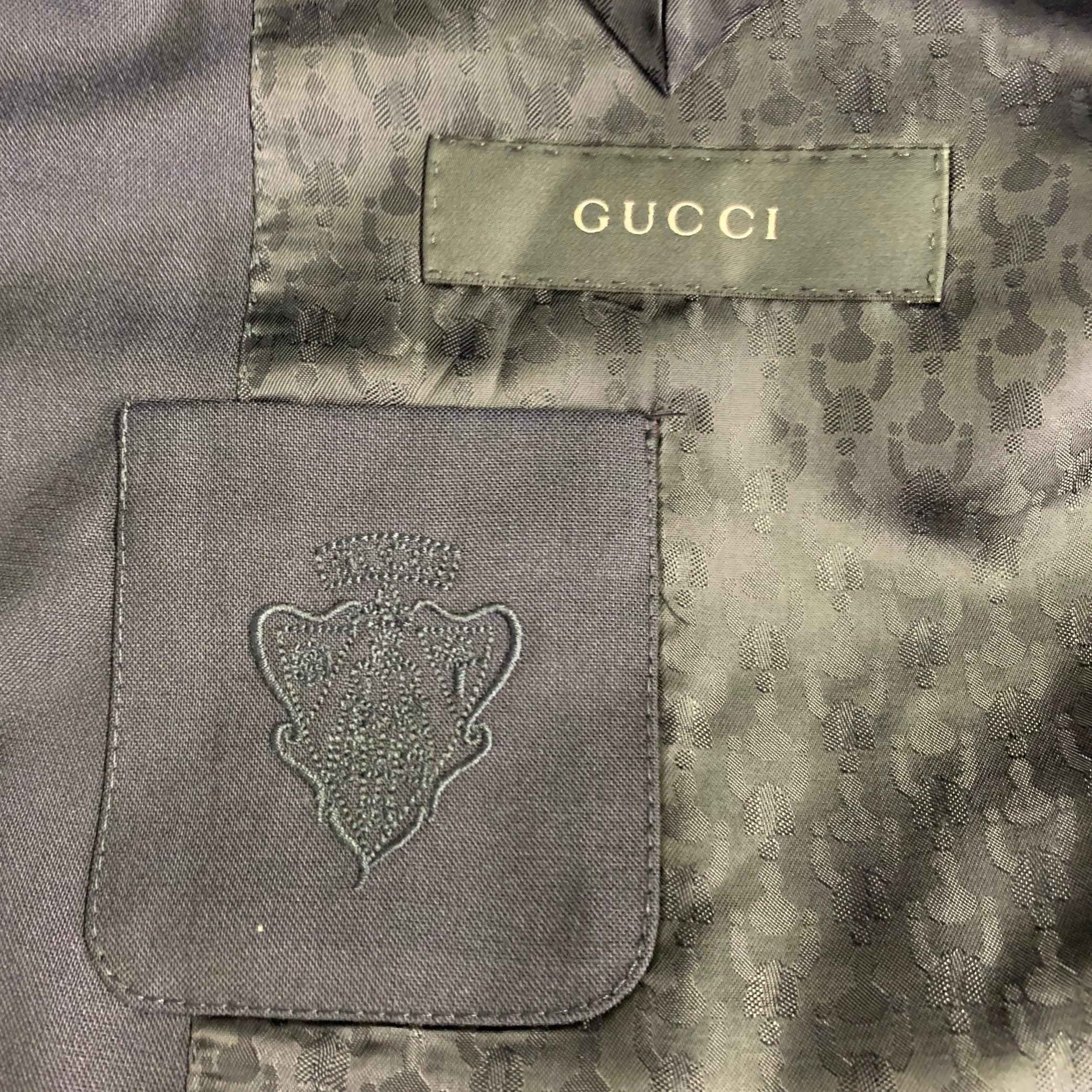 Men's GUCCI Size 42 Long Navy Wool Single Breasted Sport Coat