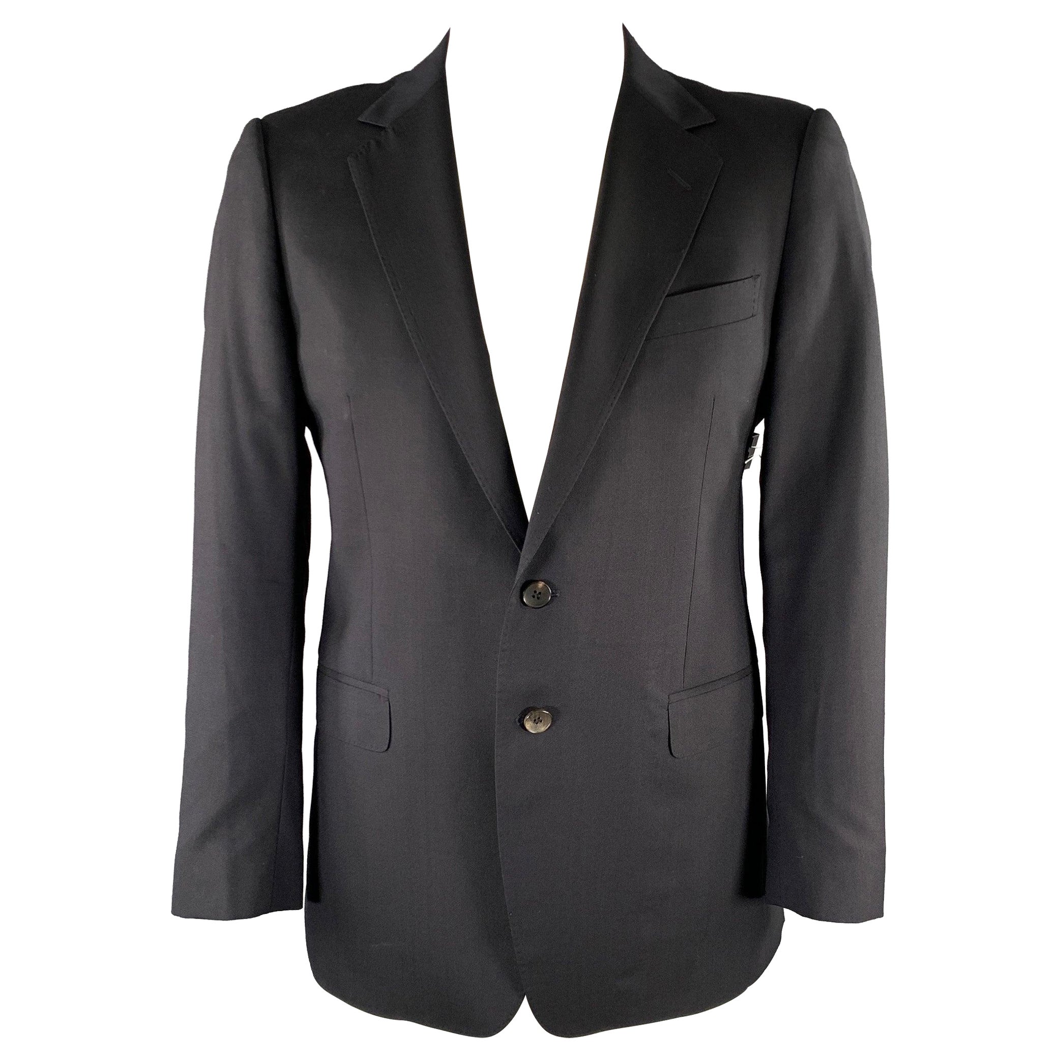Pre-owned Gucci Size 42 Navy Solid Wool Notch Lapel Sport Coat In Blue
