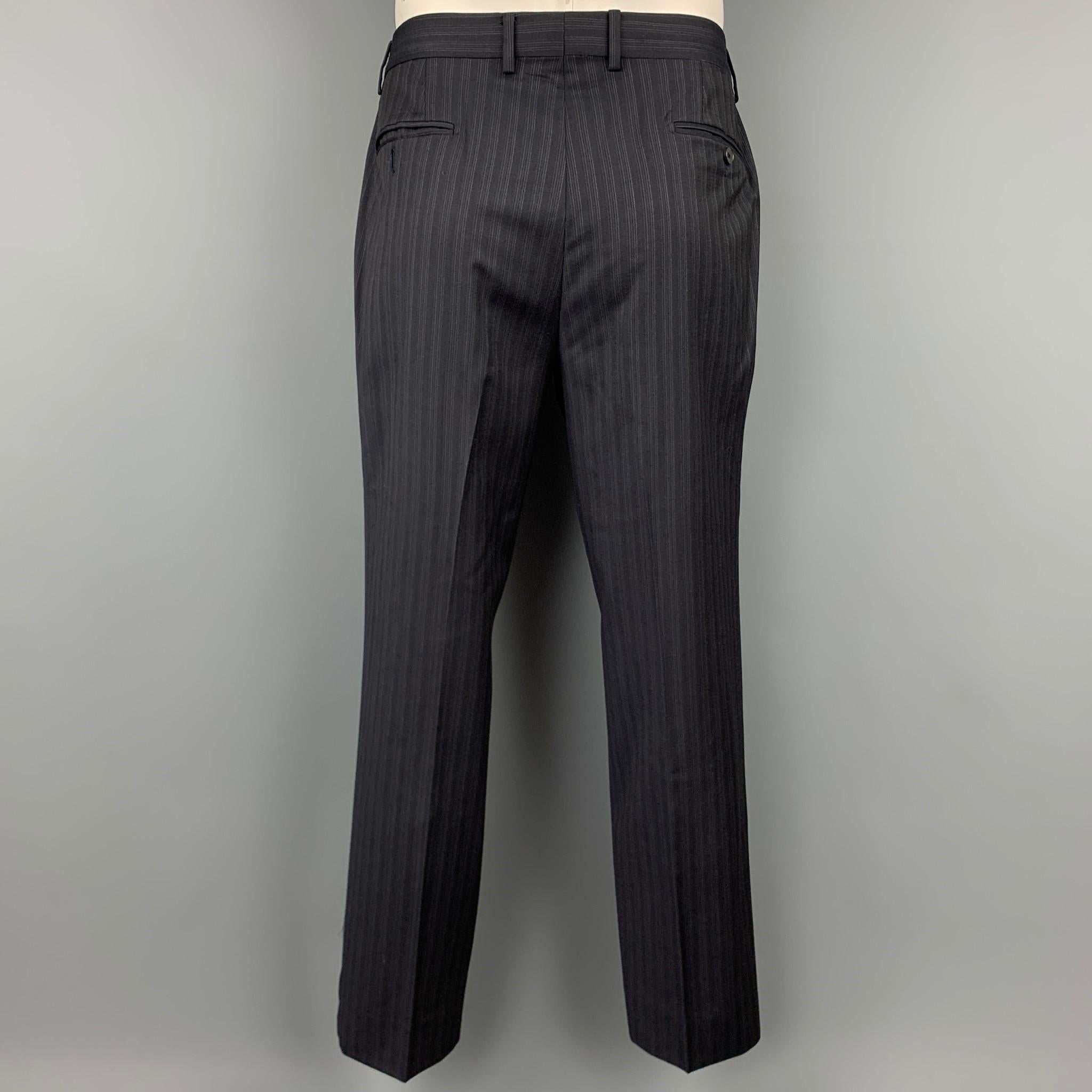 Men's GUCCI Size 42 Regular Black Stripe Wool Notch Lapel Suit