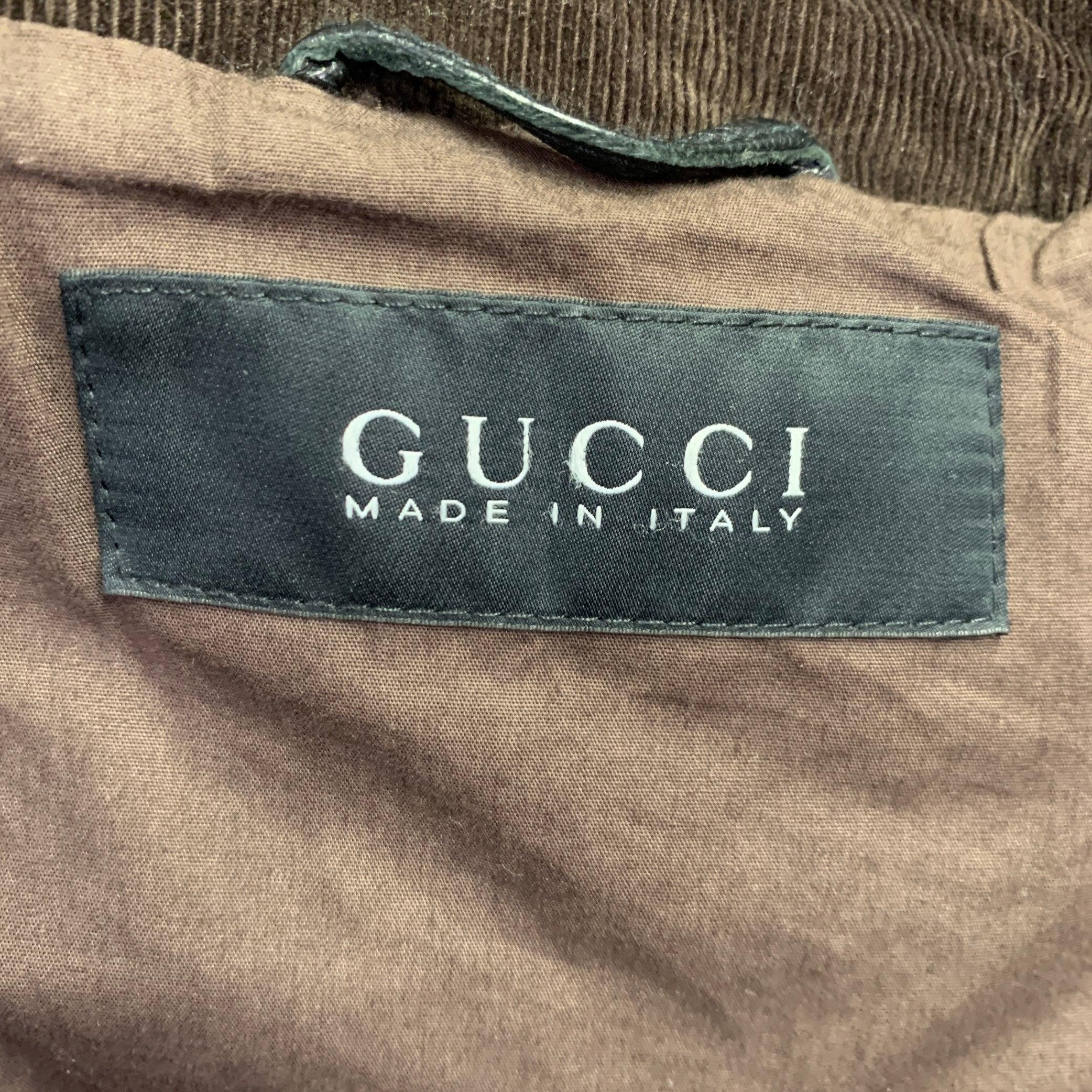 GUCCI Size 44 Black Brown Quilted Leather Motorcycle Jacket For Sale 2