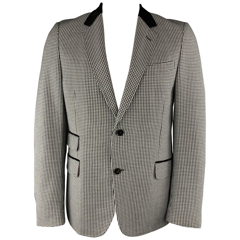 GUCCI Size 44 Black and White Checkered Plaid Wool Blend Suede Collar ...