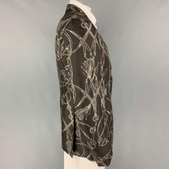GUCCI Size 44 Brown Green Print Silk Notch Lapel Sport Coat