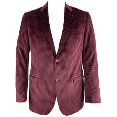 GUCCI Size 44 Long Burgundy Textured Cotton Velvet Notch Lapel Sport Coat