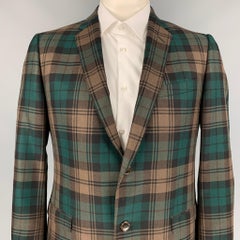 GUCCI Größe 44 Taupe & Grün karierter einreihiger Sportmantel aus Wolle