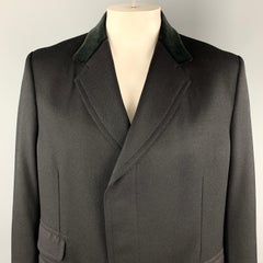 GUCCI Size 46 Black Wool Velvet Collar Hidden Buttons Long Coat