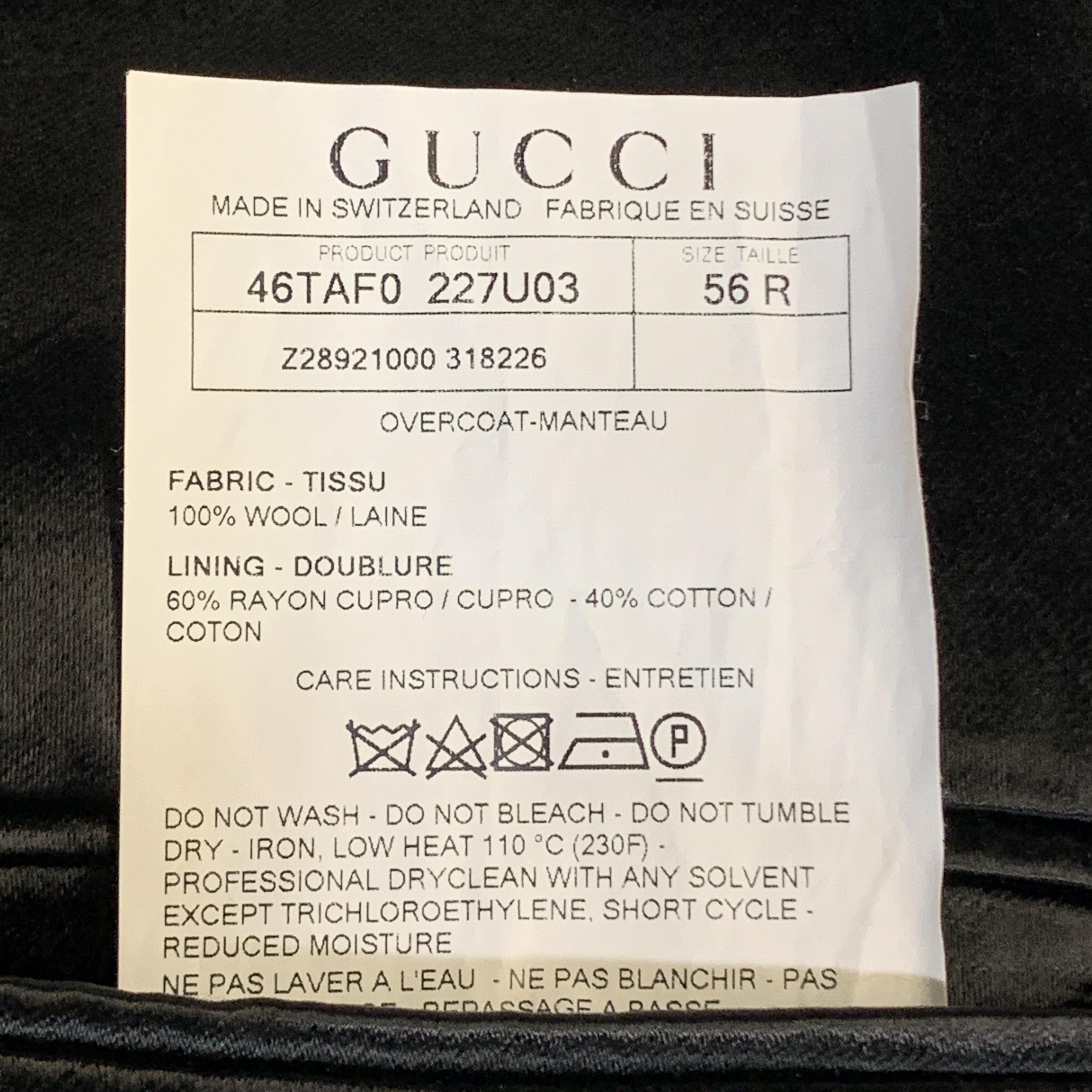 GUCCI Size 46 Black Wool Velvet Collar Hidden Buttons Long Coat In Excellent Condition In San Francisco, CA