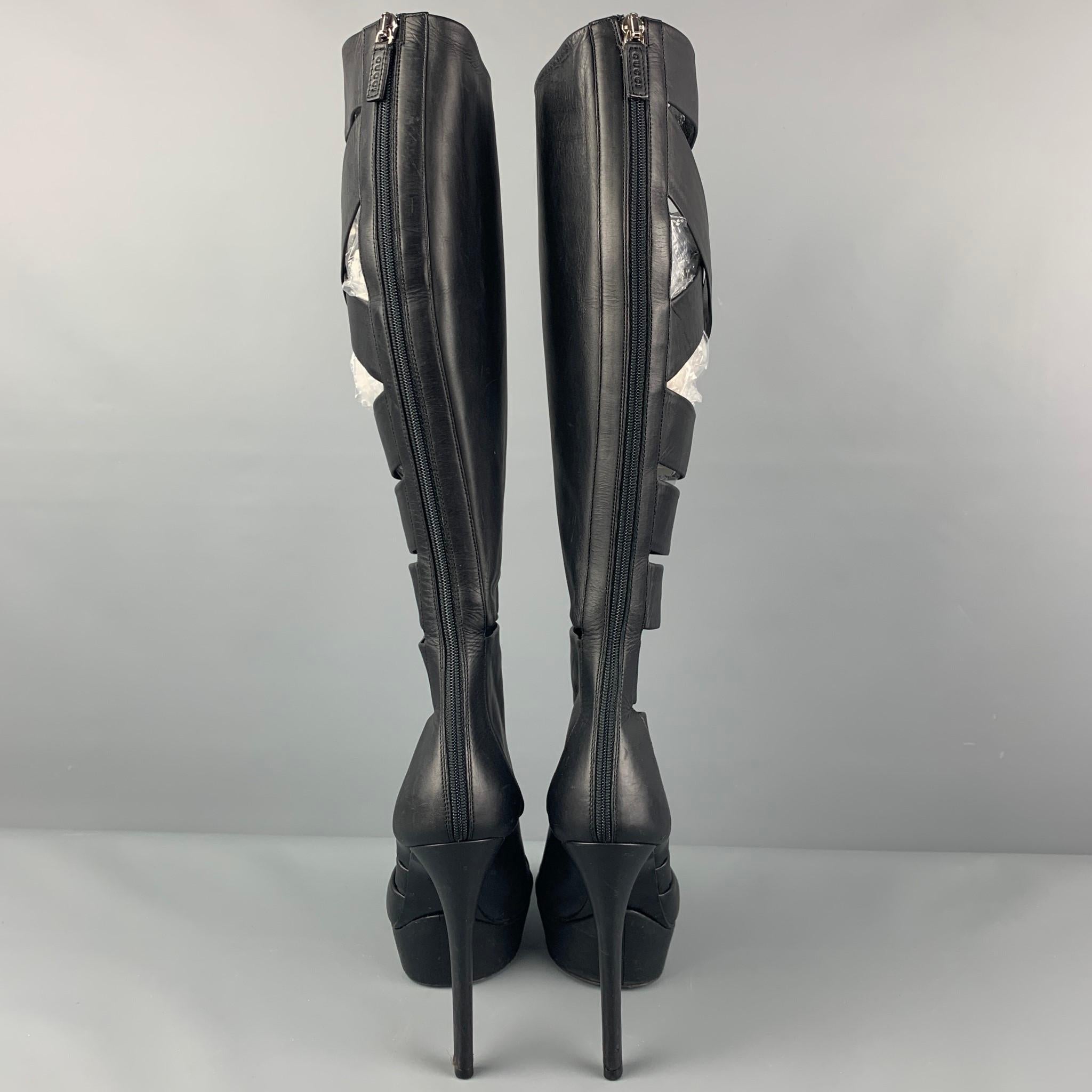 GUCCI Size 6 Black Leather Cut-Out Platform Helena Boots In Good Condition In San Francisco, CA