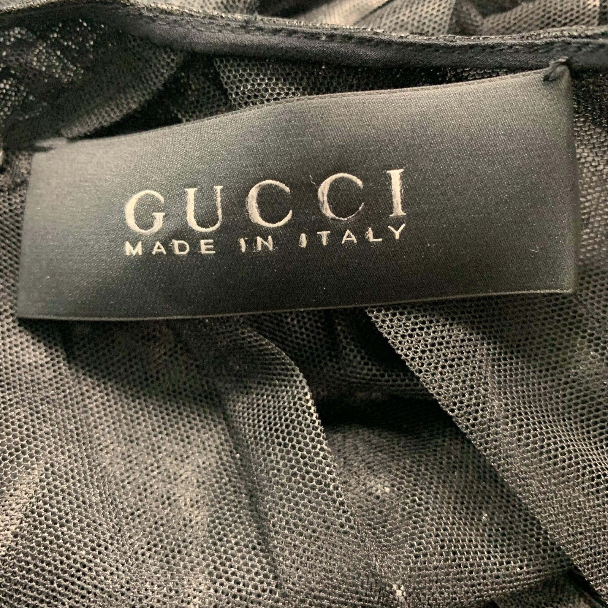 GUCCI Size 6 Black Polyester Pleated A-Line Dress For Sale 1