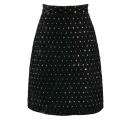 GUCCI Size 6 Black Silver Velvet Crystal Quilted Side Zipper Knee Length Skirt