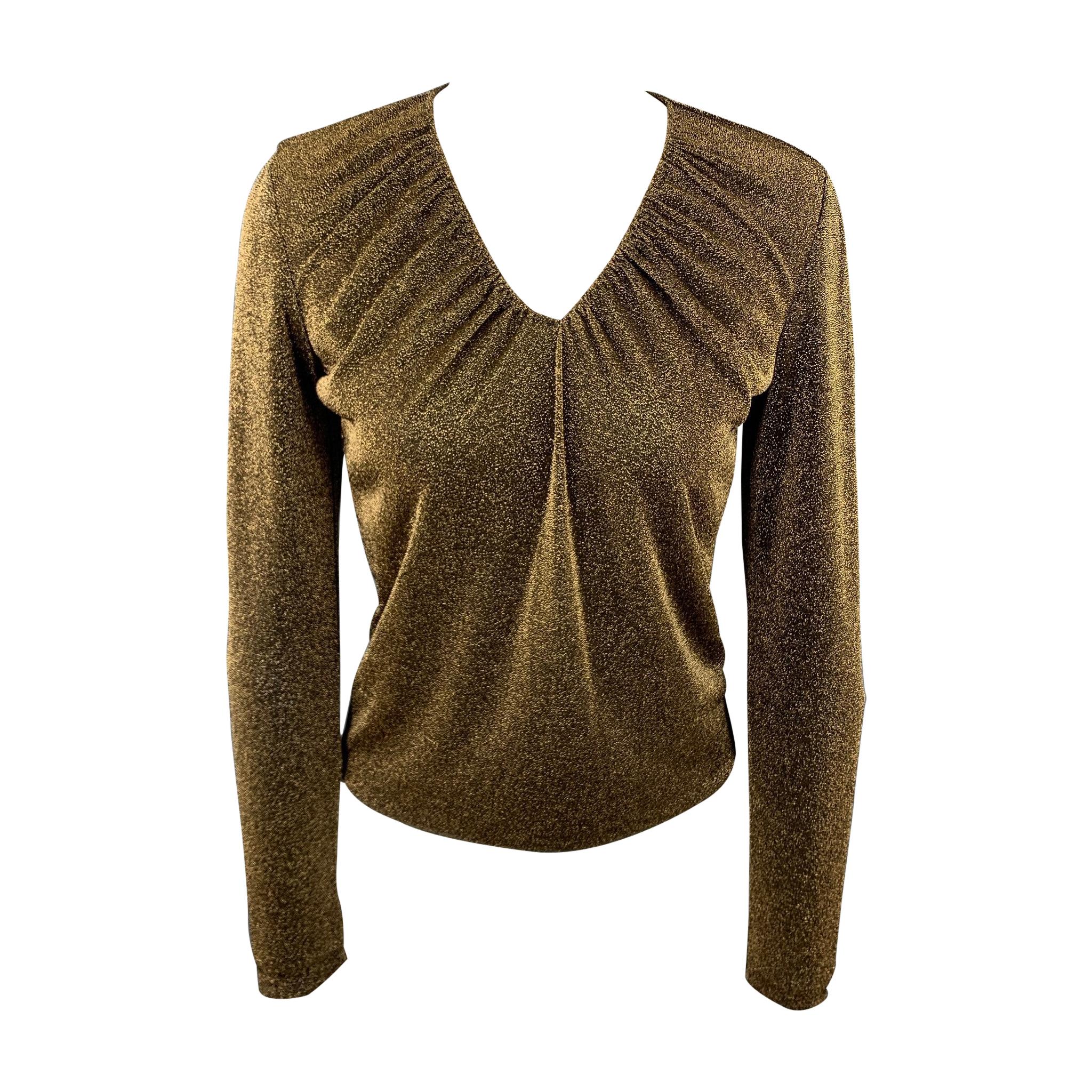 GUCCI Size 6 Gold 
Black Lurex Polyester / Nylon V-Neck Dress Top