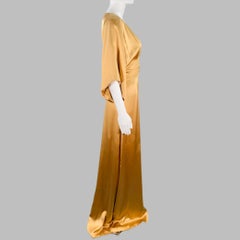 GUCCI Size 6 Gold Silk Ruched Short Sleeve Long Evening Gown