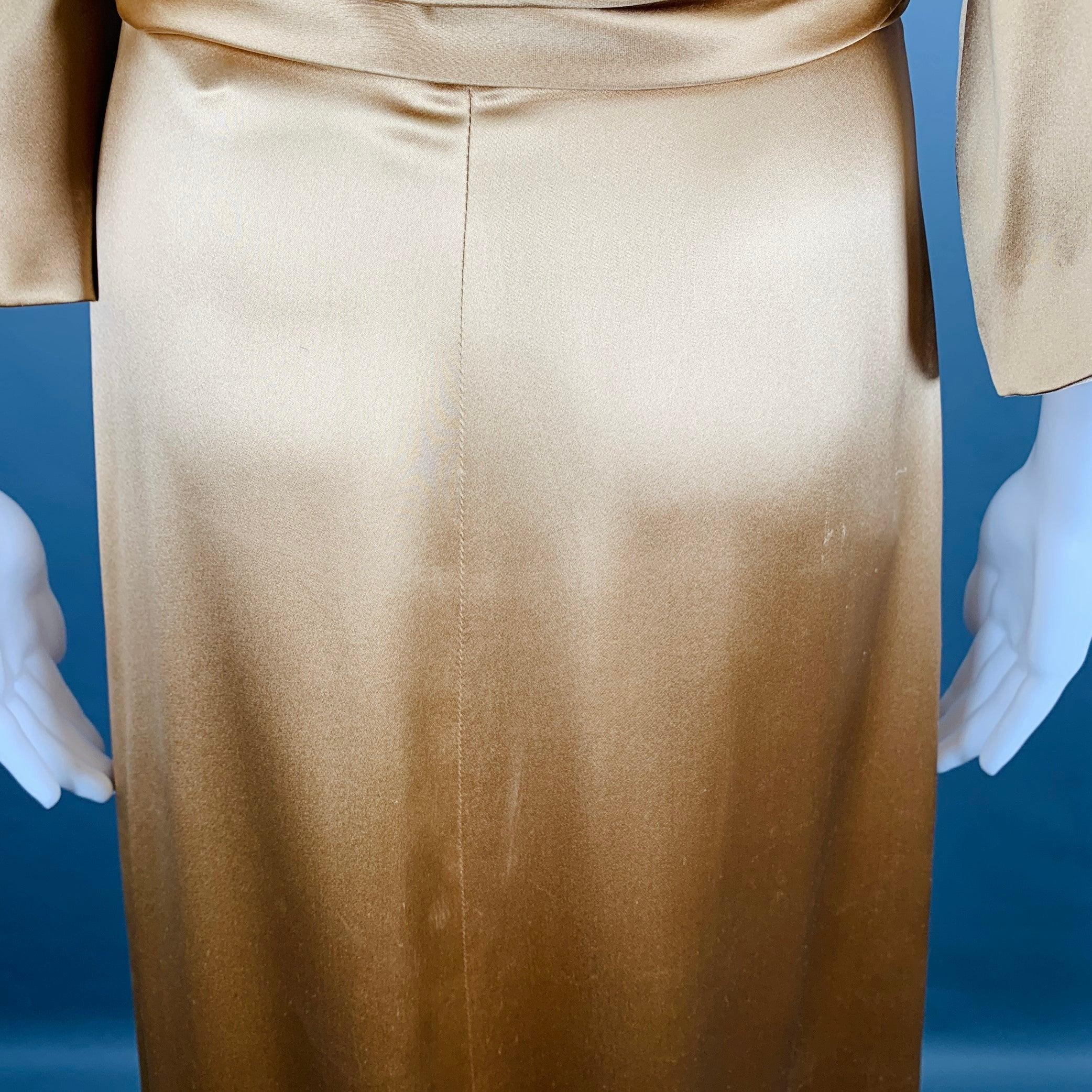 GUCCI Size 6 Gold Silk Ruched Short Sleeve Long Evening Gown In Good Condition In San Francisco, CA