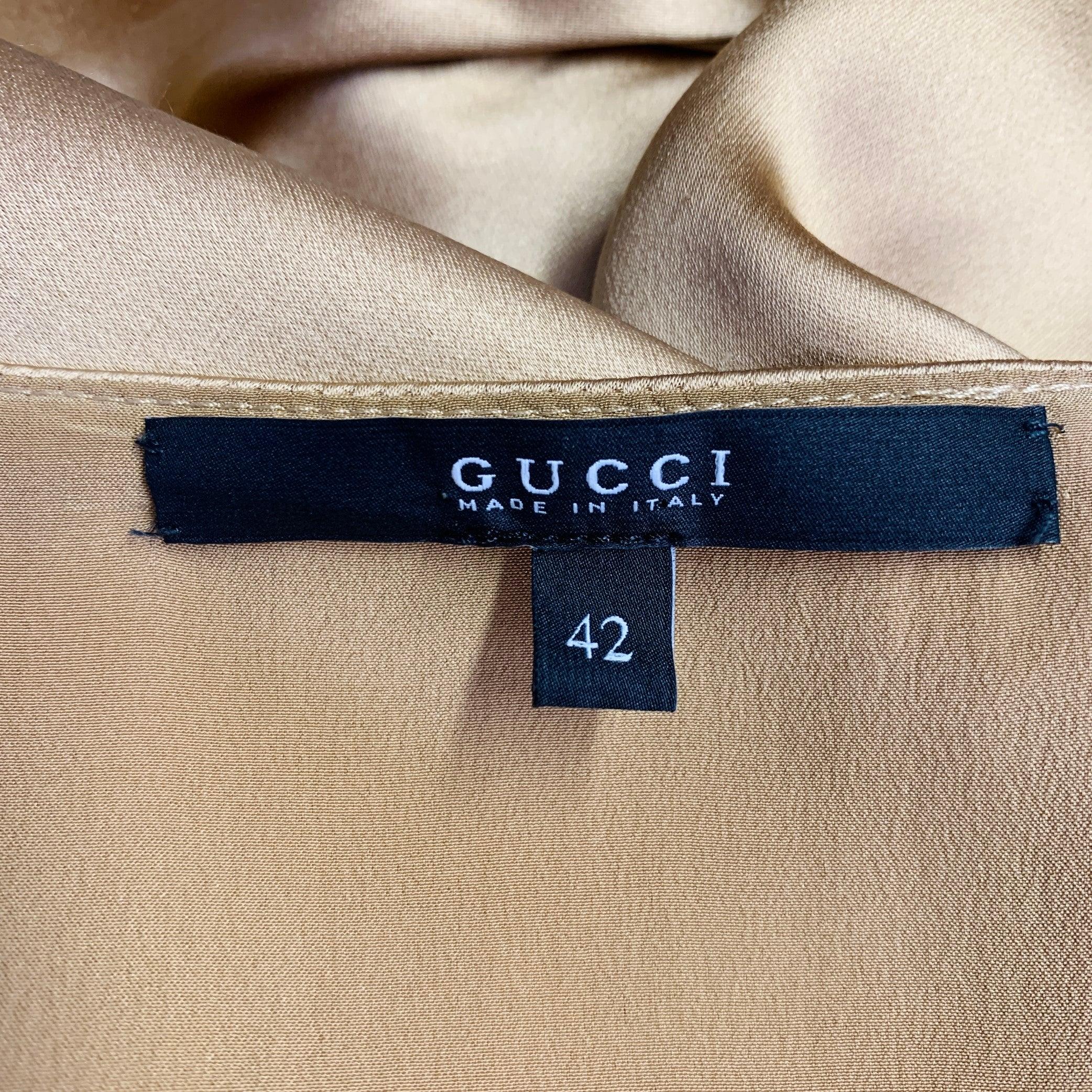 GUCCI Size 6 Gold Silk Ruched Short Sleeve Long Evening Gown 4