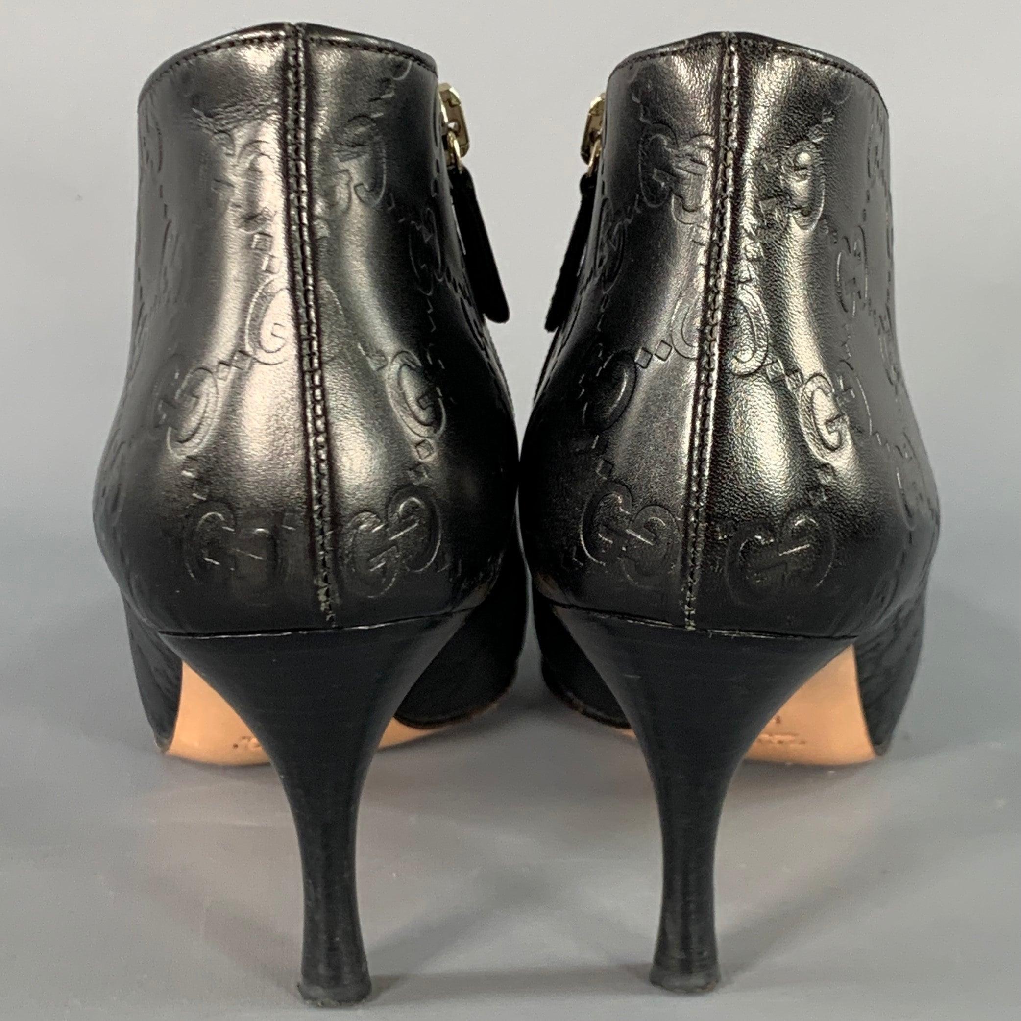 GUCCI Size 6 Guccissima Black Leather Embossed Monogram Side Zipper Boots In Good Condition For Sale In San Francisco, CA