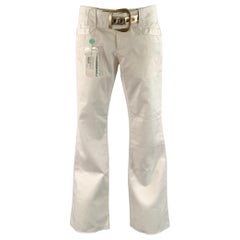 GUCCI Size 6 White Gold Cotton Flared Belted Pants