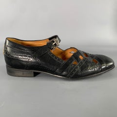 GUCCI Size 7 Black Thesis Queercore Leather Loafer Sandals