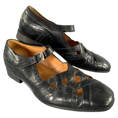 GUCCI Size 7 Black Thesis Queercore Leather Loafer Sandals