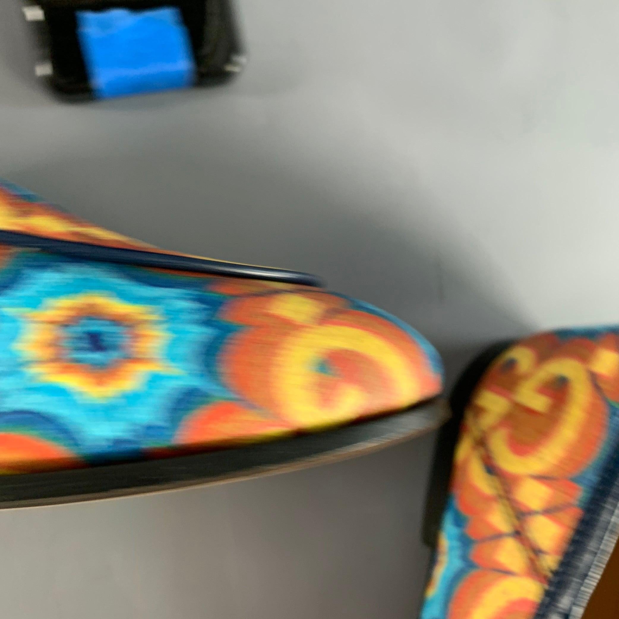 GUCCI Size 7 Orange Blue Coated Canvas Leather GG Print Horsebit Loafers Flats For Sale 2