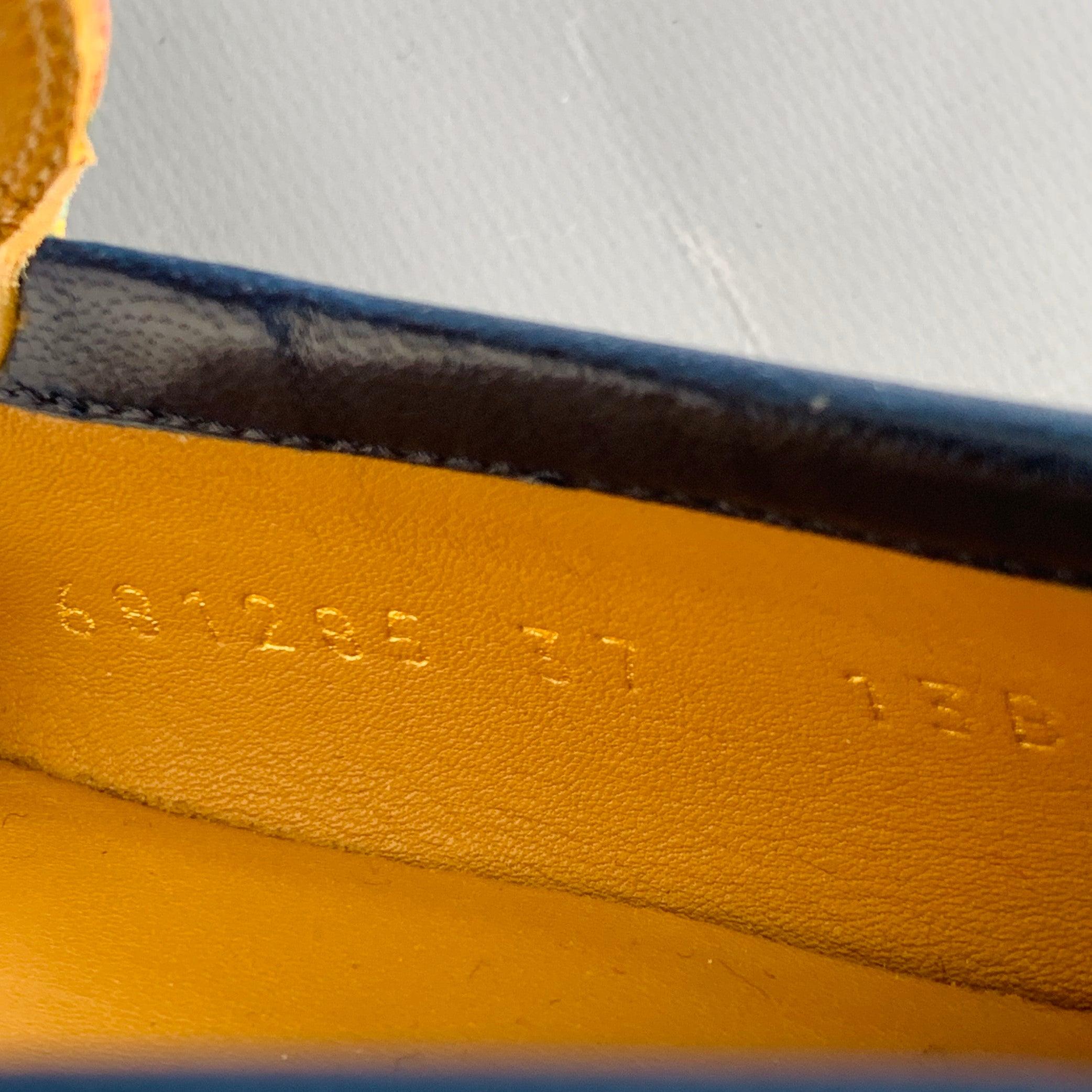 GUCCI Size 7 Orange Blue Coated Canvas Leather GG Print Horsebit Loafers Flats For Sale 4