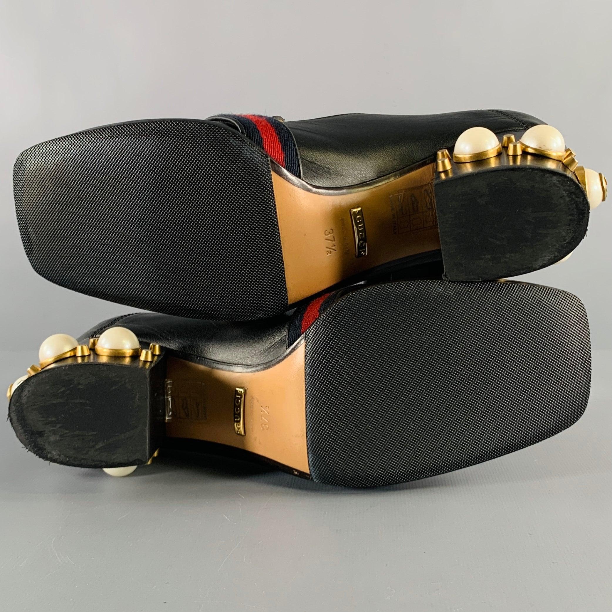 GUCCI Size 7.5 Marmont Black Leather Pearls Chunky Heel Pumps 3