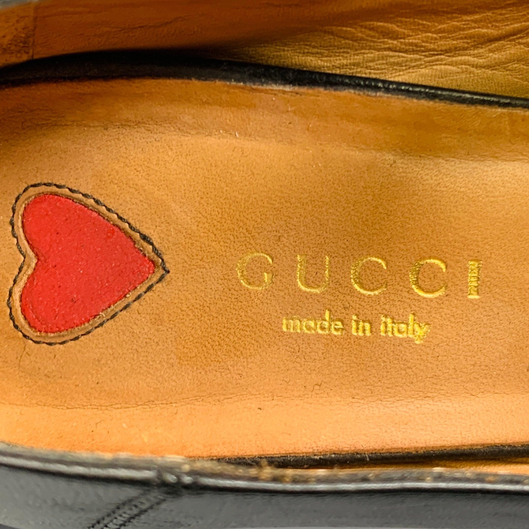 GUCCI Size 7.5 Marmont Black Leather Pearls Chunky Heel Pumps 4