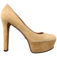 GUCCI Size 8 Beige Suede Chunky Platform Pumps