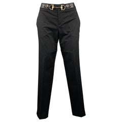 GUCCI Size 8 Black Cottonn Stretch Gold Tone Horsebit Dress Pants