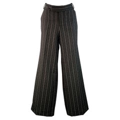 Gucci Size 8 Black Grey Wool Cotton Dots Wide Leg Dress Pants