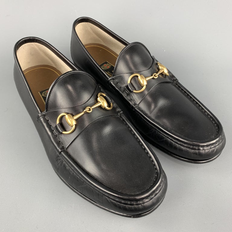 GUCCI Size 8 Black Solid Leather Loafers at 1stDibs