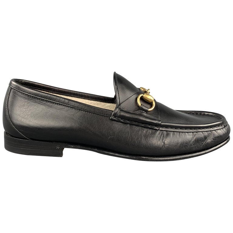 GUCCI Size 8 Black Solid Leather Loafers at 1stDibs