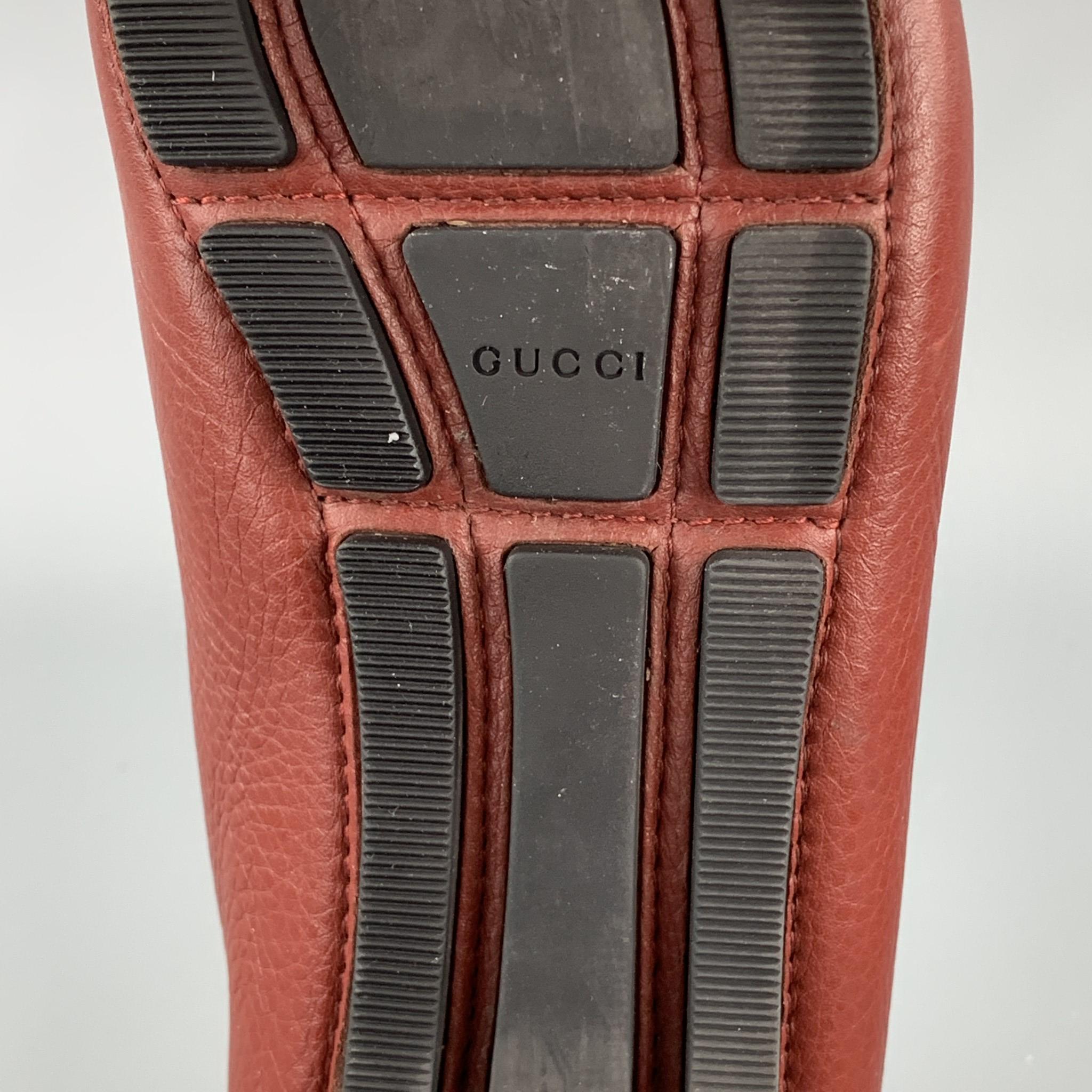 Women's GUCCI Size 8 Brick Leather Pebble Grain Driver Loafers