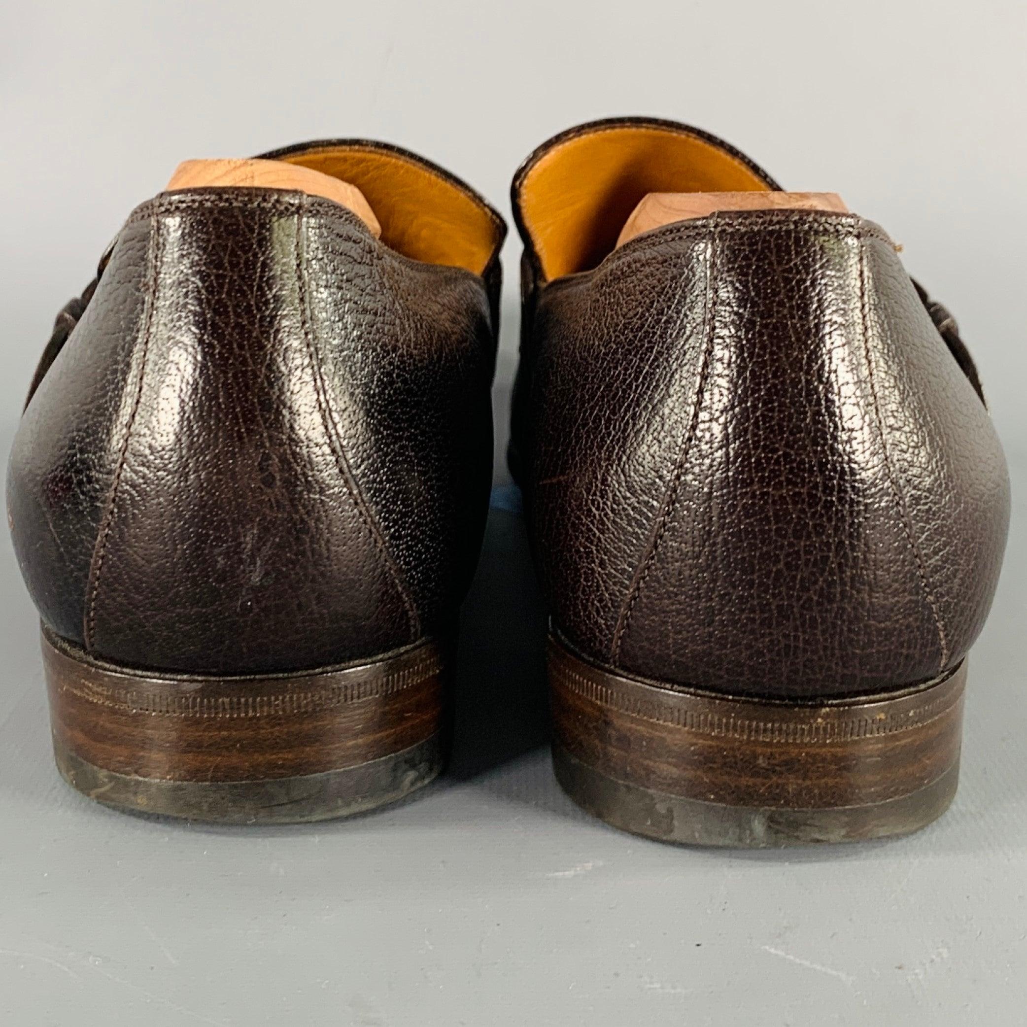 Black GUCCI Size 8 Brown Leather Buckle Loafers For Sale