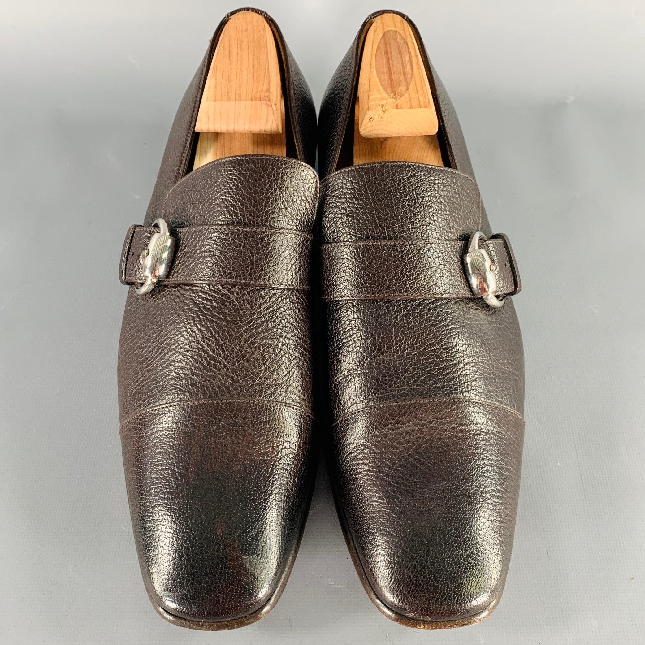 GUCCI Size 8 Brown Leather Buckle Loafers In Good Condition For Sale In San Francisco, CA