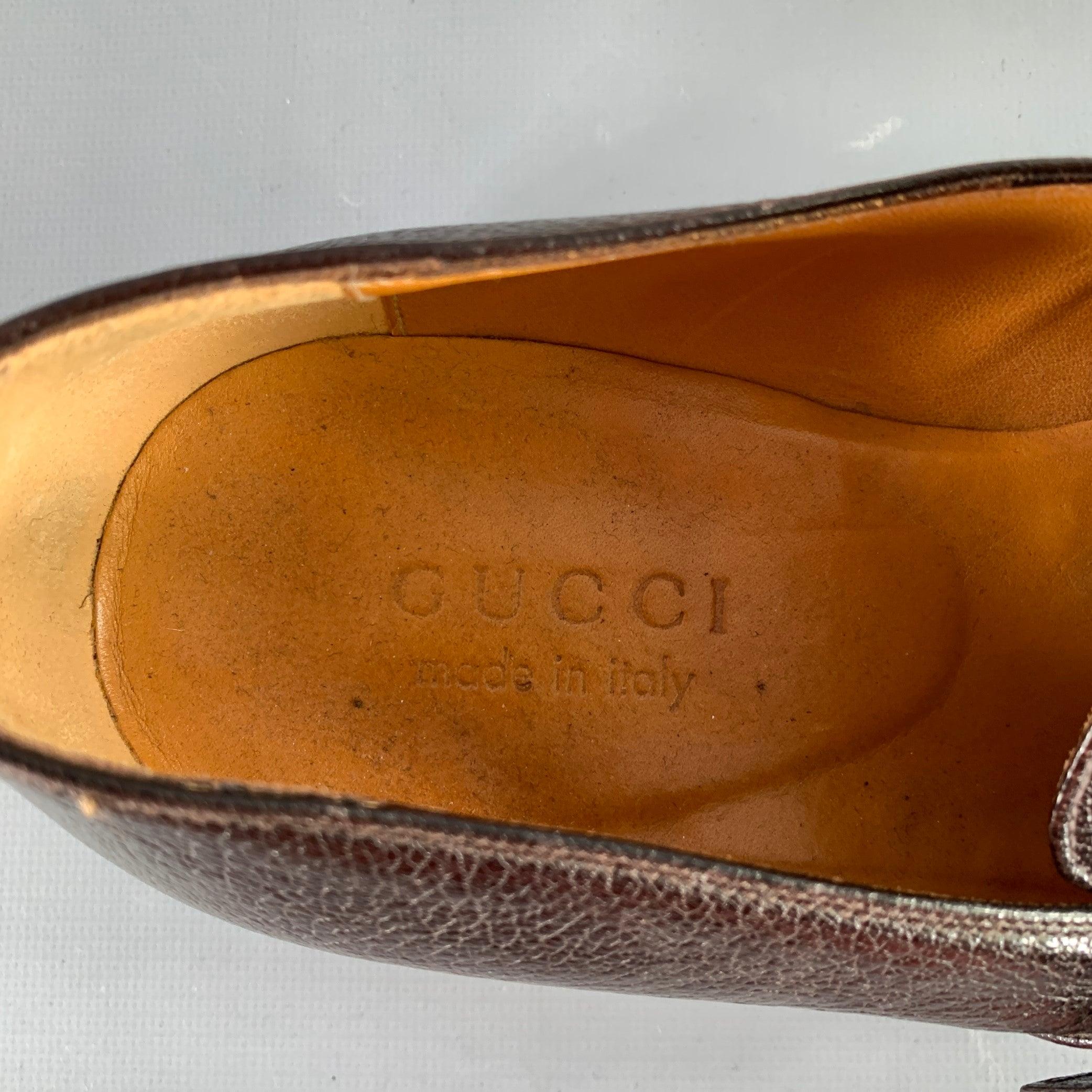 GUCCI Size 8 Brown Leather Buckle Loafers For Sale 2